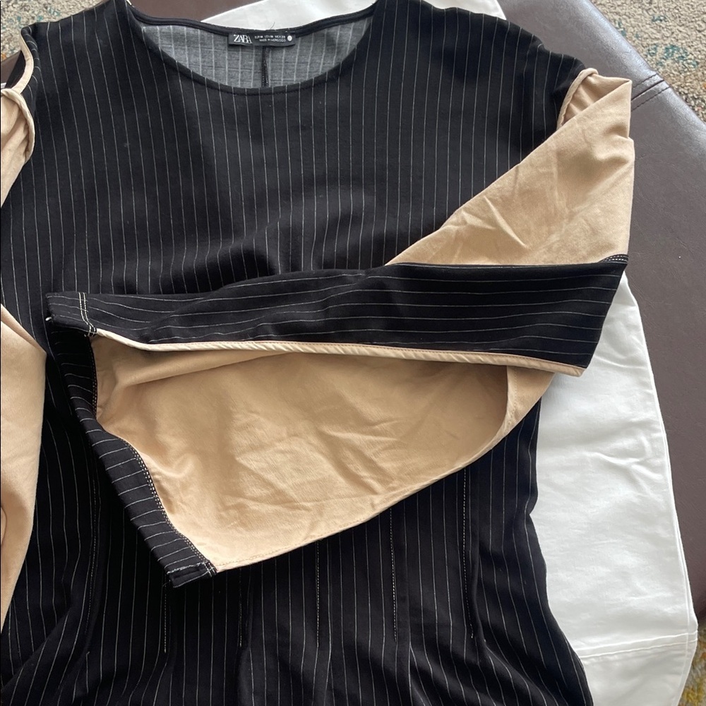 Zara Black and Tan Long Sleeve Top - Picture 3 of 6